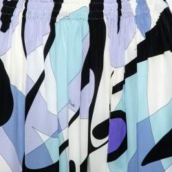 Pre Owned Emilio Pucci Multicolored Printed Silk Elasticized Waist Midi Skirt M