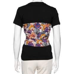 Pre Owned Emilio Pucci Black Cotton Pleated Silk Detailed Top M