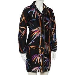 Emilio Pucci Black Leaf Jacquard Button Front Oversized Coat S