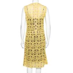 Pre Owned Emilio Pucci Yellow  Monogrammed Macramé Cotton Sleeveless Dress M