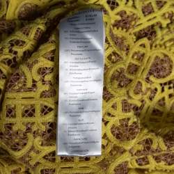 Pre Owned Emilio Pucci Yellow  Monogrammed Macramé Cotton Sleeveless Dress M