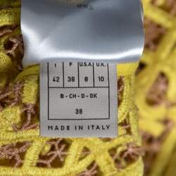 Pre Owned Emilio Pucci Yellow  Monogrammed Macramé Cotton Sleeveless Dress M