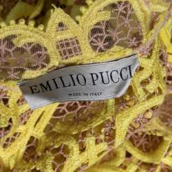 Pre Owned Emilio Pucci Yellow  Monogrammed Macramé Cotton Sleeveless Dress M