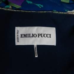 مملوكة مسبقًا Emilio Pucci Multicolor Printed Silk Embellished Neck Detail Midi Dress M