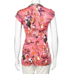 Emilio Pucci Multicolor Printed Knit Embellished Ruched Front Top M