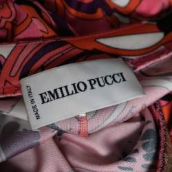Emilio Pucci Multicolor Printed Knit Embellished Ruched Front Top M