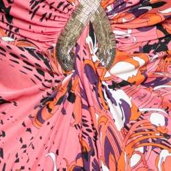 Emilio Pucci Multicolor Printed Knit Embellished Ruched Front Top M