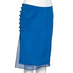 Pre Owned Emilio Pucci Blue Silk Knot Trim Mini Skirt M