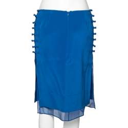 Pre Owned Emilio Pucci Blue Silk Knot Trim Mini Skirt M