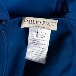 Pre Owned Emilio Pucci Blue Silk Knot Trim Mini Skirt M