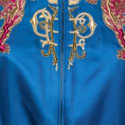 Emilio Pucci Blue Embroidered Silk Zip Front Cropped Jacket M