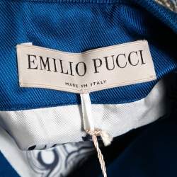 Emilio Pucci Blue Embroidered Silk Zip Front Cropped Jacket M