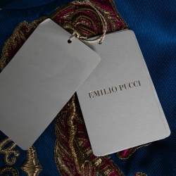 Emilio Pucci Blue Embroidered Silk Zip Front Cropped Jacket M