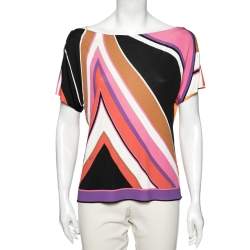 Emilio Pucci Multicolor Abstract Print Stretch Knit Blouse M