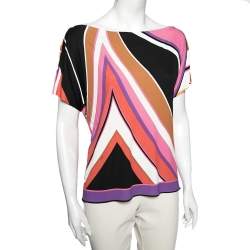 Emilio Pucci Multicolor Abstract Print Stretch Knit Blouse M