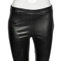 Pre Owned Emilio Pucci Black Leather Fitted Pants M