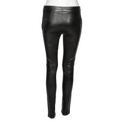 Pre Owned Emilio Pucci Black Leather Fitted Pants M