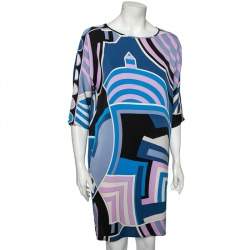 Pre Owned Emilio Pucci Multicolor Printed Silk Shift Dress S
