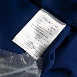 Pre Owned Emilio Pucci Blue Silk Beaded Embroidered Tassel Tie Front Shift Dress M