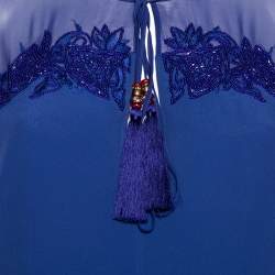 Pre Owned Emilio Pucci Blue Silk Beaded Embroidered Tassel Tie Front Shift Dress M