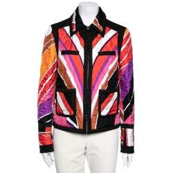 Emilio Pucci Multicolor Printed Silk & Cotton Hook Front Jacket M