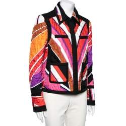 Emilio Pucci Multicolor Printed Silk & Cotton Hook Front Jacket M