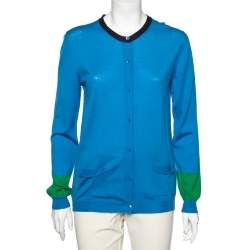Emilio Pucci Blue Knit Button Front Long Sleeve Sweater L