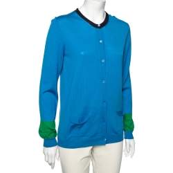 Emilio Pucci Blue Knit Button Front Long Sleeve Sweater L