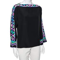 Pre Owned قميص إيميلو بوتشي أطراف مطبوعة وساتان أسود مقاس وسط ( ميديوم )