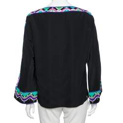 Pre Owned قميص إيميلو بوتشي أطراف مطبوعة وساتان أسود مقاس وسط ( ميديوم )