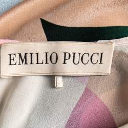 Emilio Pucci Multicolor Printed Silk Short Sleeve Dress L