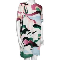 Emilio Pucci Multicolor Printed Silk Short Sleeve Dress L