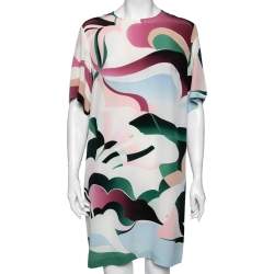 Emilio Pucci Multicolor Printed Silk Short Sleeve Dress L