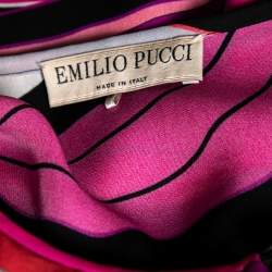 Pre Owned Emilio Pucci Multicolor Printed Silk Pleated Front Blouse M