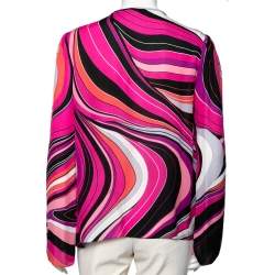Pre Owned Emilio Pucci Multicolor Printed Silk Pleated Front Blouse M