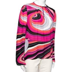Pre Owned Emilio Pucci Multicolor Printed Silk Pleated Front Blouse M