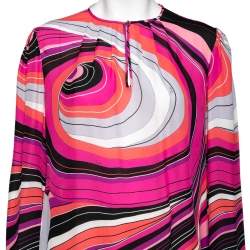 Pre Owned Emilio Pucci Multicolor Printed Silk Pleated Front Blouse M