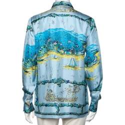 Pre Owned Emilio Pucci Blue Printed Silk Shirt M