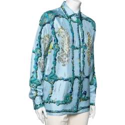 Pre Owned Emilio Pucci Blue Printed Silk Shirt M