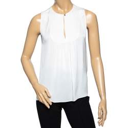 Emilio Pucci White Silk Pleated Front Sleeveless Blouse M