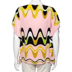 مملوكة مسبقًا Emilio Pucci Pink Wave Printed Silk Kaftan Blouse M