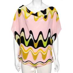 مملوكة مسبقًا Emilio Pucci Pink Wave Printed Silk Kaftan Blouse M