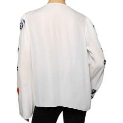 Pre Owned Emilio Pucci White Silk Floral Embroidered Long Sleeve Top M