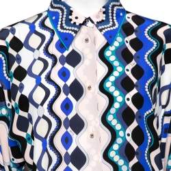 Pre Owned Emilio Pucci Multicolor Pattern Printed Silk Kimono Sleeves Shirt M