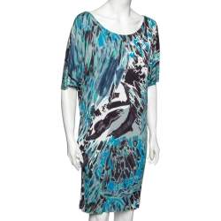 Pre Owned Emilio Pucci Multicolor Printed Jersey Short Sleeve Dress L
