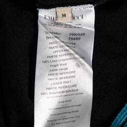 Pre Owned Emilio Pucci Black Wool & Printed Blue Silk Ruffled Hem Paneled Dress M