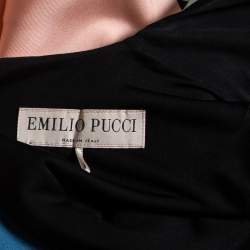 Pre Owned Emilio Pucci Multicolored Printed Silk Overlay Paneled Asymmetric Dress M