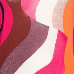 Pre Owned Emilio Pucci Pink Patterned Knit Wool Long Sleeve Dress M