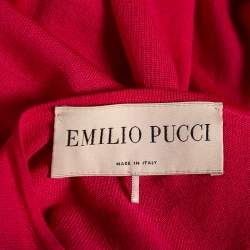 Pre Owned Emilio Pucci Pink Patterned Knit Wool Long Sleeve Dress M