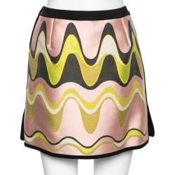 Pre Owned Emilio Pucci Pink & Green Wave Jacquard Short Skirt M
